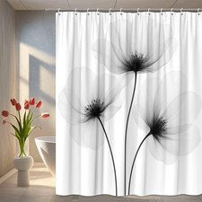Elegant Black and White Floral Shower Curtain - Modern Home Decor