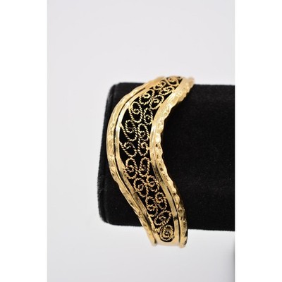 BCBGeneration Cuff Bangle Bracelet Antiqued Gold Filigree Design Chunky BinAW