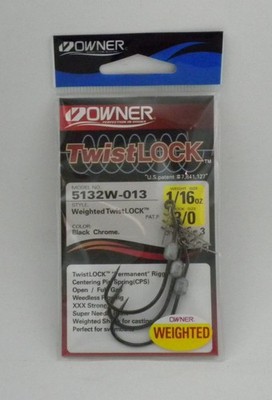 Owner 5132W-013 Weighted Twistlock CPS Bass Hook 3X Forged 3/16 oz 3/0 3Ct