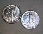 1942,  1945   WALKING LIBERTY SILVER HALF DOLLARS, BELOW SILVER VALUE