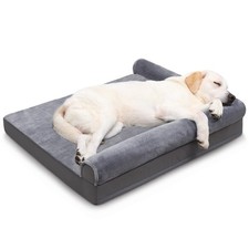 Orthopedic Dog Bed - Waterproof for Large Dogs, Flannel Bolster Couch With Eg...