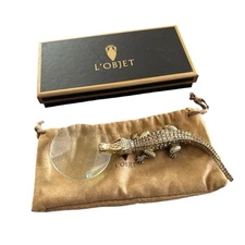 L'OBJET Crocodile Magnifying Glass 24K Gold Plated 7X Magnification With Box