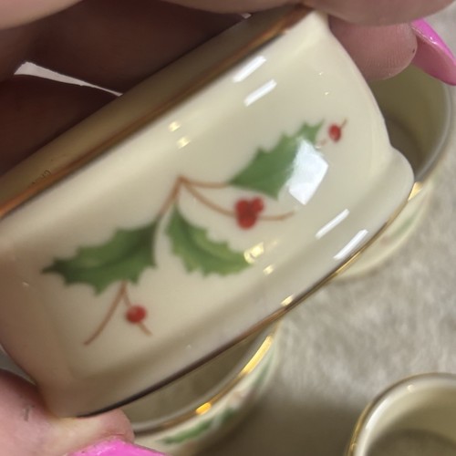 Vintage Lenox "Holiday" Weihnachten Stechpalme Beere 4er Set Serviettenringe Goldrand - Bild 2 von 10