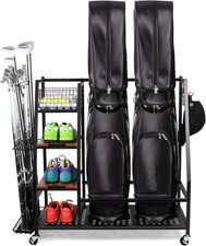 Golf Bags Storage Garage Organizer, Golf Bag Rack Fits 2/3 Golf Bags and Golf Eq