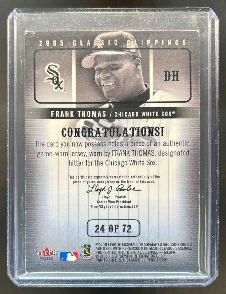 2005 Fleer Classic Clippings Frank Thomas MLB Game Worn Jersey Collection #24 - Image 2 of 2
