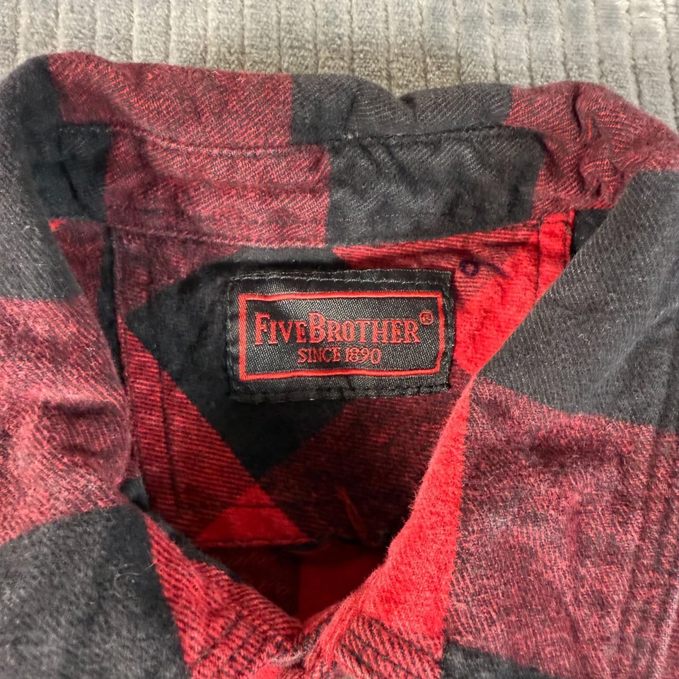 Camisa de franela Five Brother roja negra a cuadros de búfalo XL para hombre perla a presión peso pesado Foto 2 de 4