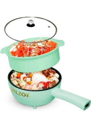 Electric Hot Pot 2.8L 1000W Non-Stick Saute Pan with Power Adjustment, Green
