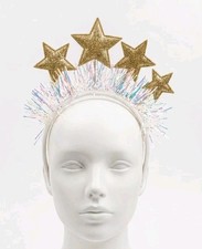 Gold Star Christmas Headband Sparkly Tinsel Holiday Hair Accessory New New Year