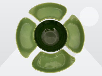 Vintage 5-Piece 2-Tone Green Ceramic Lazy Susan Style Divided