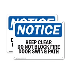 (2 Pack) Keep Clear Do Not Block Fire Door Swing Path OSHA Notice Sign Decal
