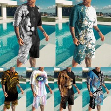 Mens Sweatsuit Short Sleeve T Shirts Shorts Set Summer Outfit 2-Piece Set Unisex