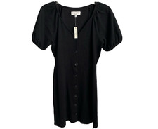 NWT Madewell Texture & Thread Black Button Front Mini Dress Puff Sleeve XXS