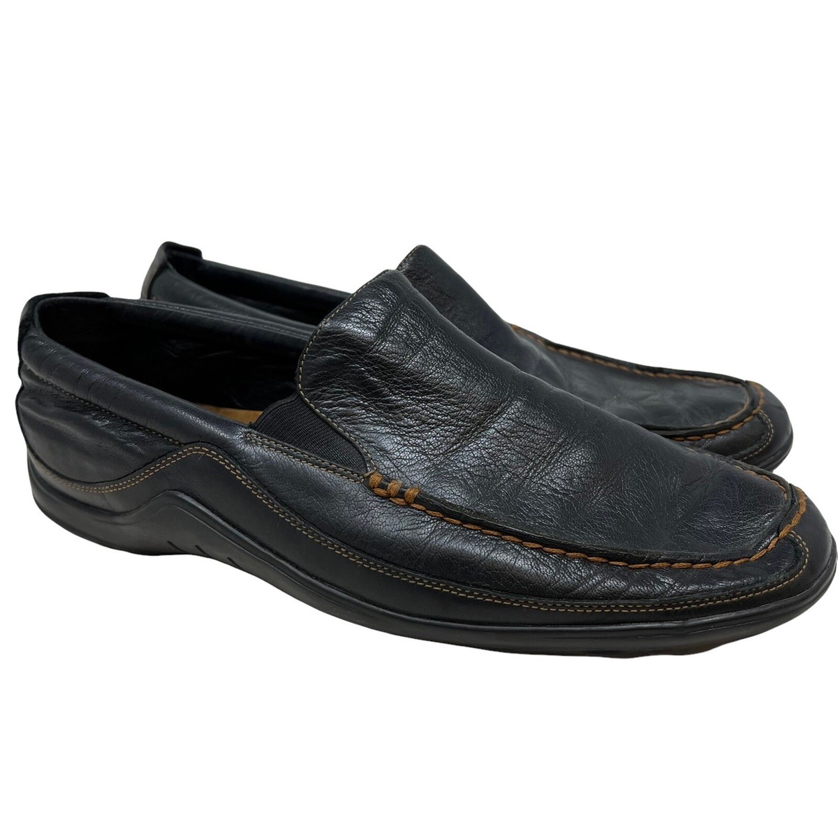 Cole Haan Black Leather Exposed Stitch Classic Slip On  display picture 3