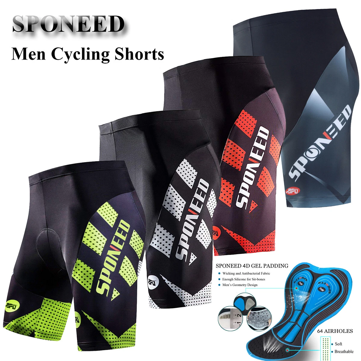 SPONEED Padded Cycling Shorts Men Stretchy Road Bike Tights