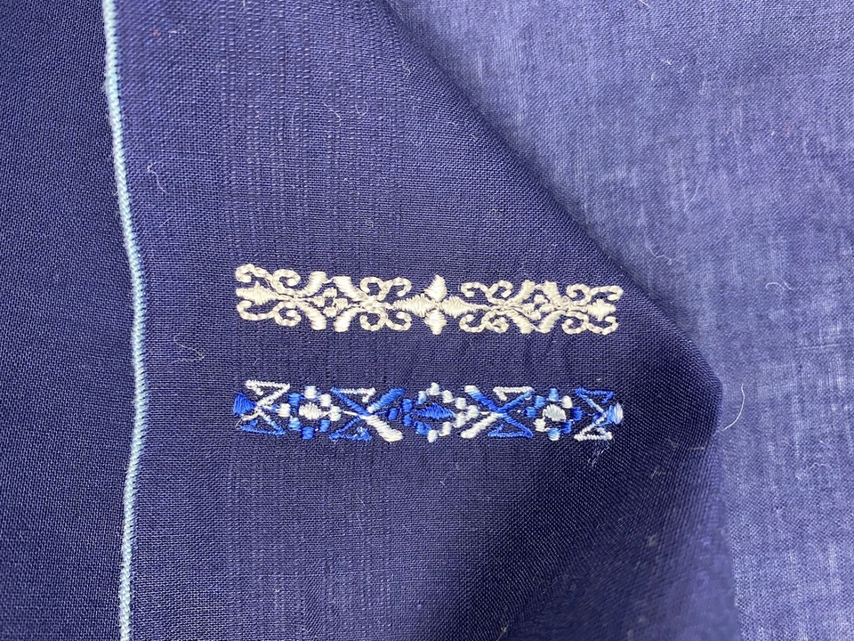 Pañuelo Vintage Mujer Hombre Azul Marino Bordado Clásico Años 70 60 Retro Hanky Foto 3 de 4