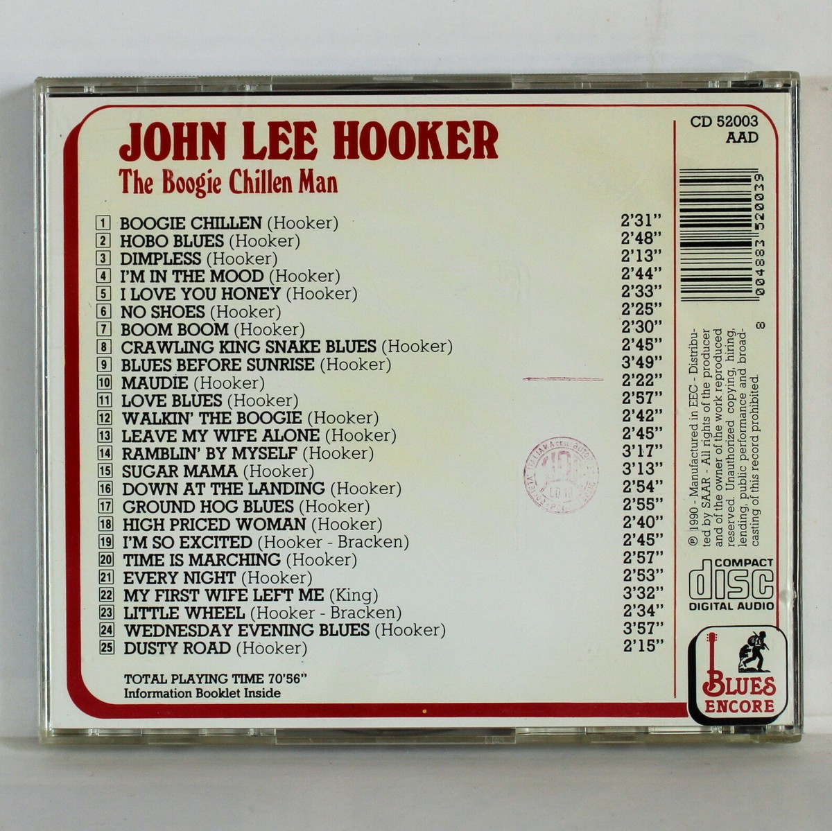 JOHN LEE HOOKER The Boogie Chillen Man – Blues encore 1990 – CD