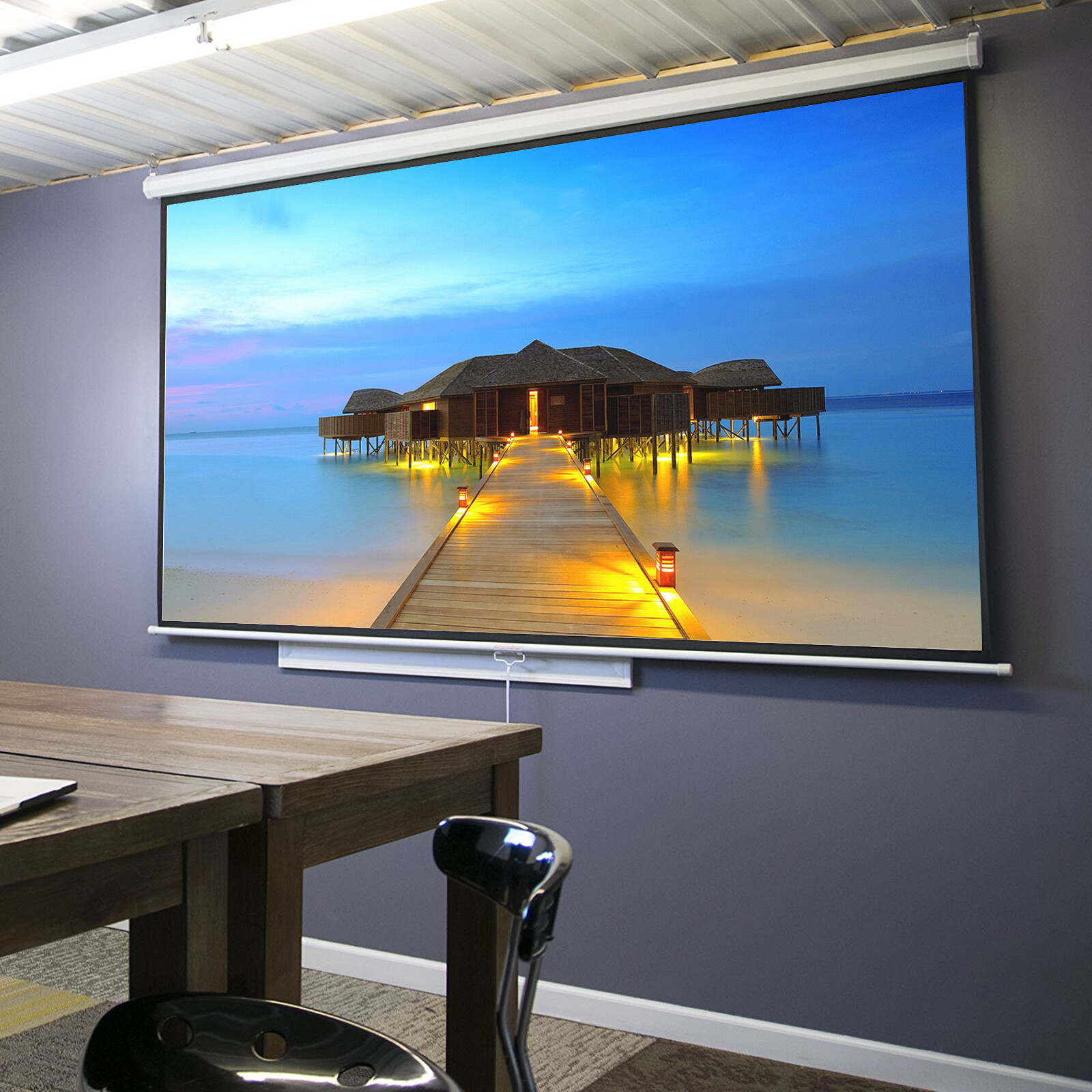 100" Projector Screen Projection Screen Manual Pull Down 16:9HD Screen for Home