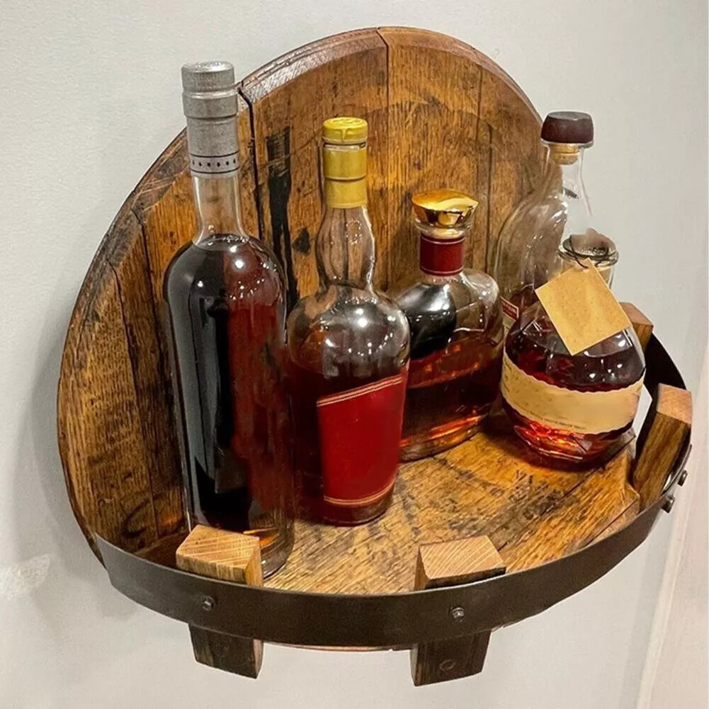 Estante de barril de whisky bourbon montado en la pared vintage redondo estante de vino cocina familiar
