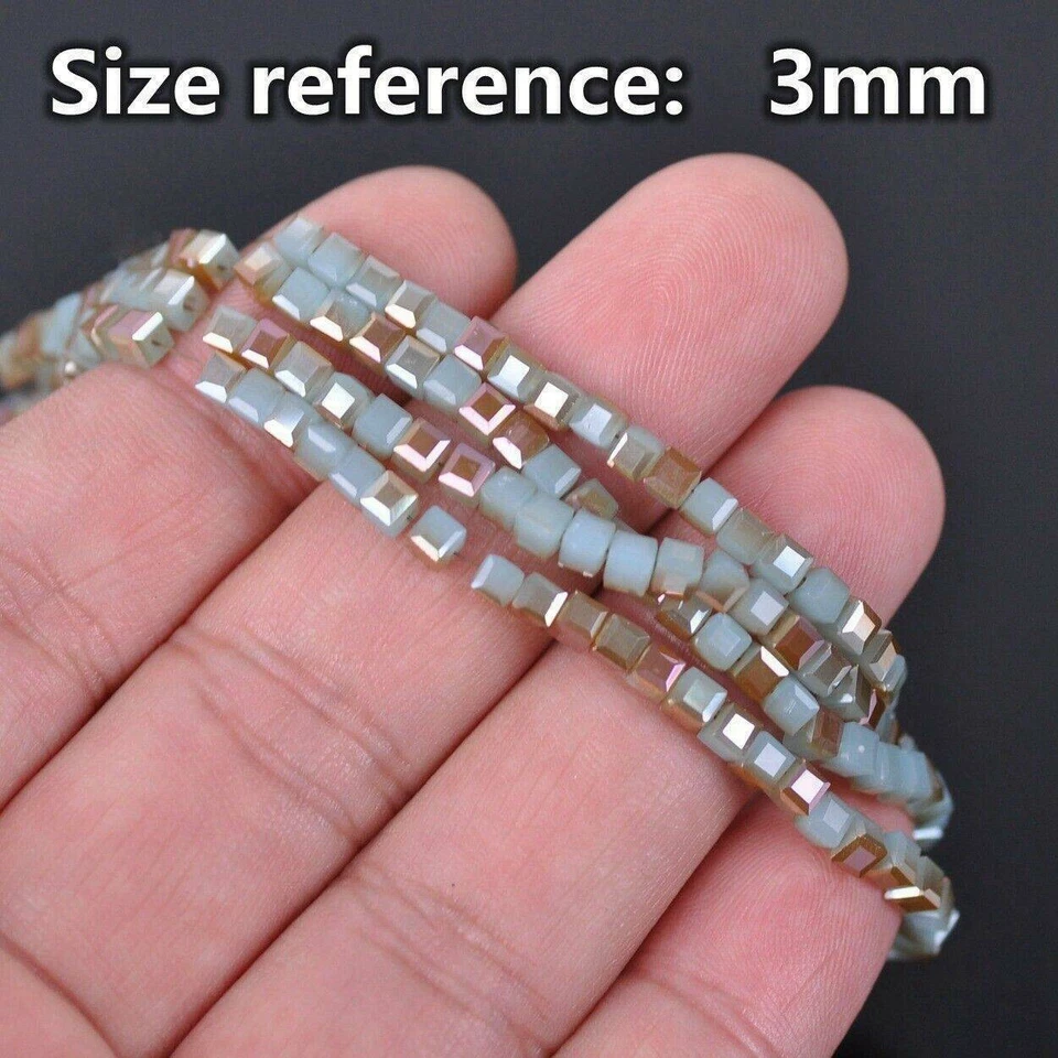3mm 4mm 6mm 8mm 10mm Cube Faceted Crystal Glass Loose Craft Spacer Beads - Image 2 of 4