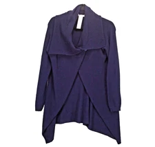 Angora Blend Wrap Cardigan Sweater Jacket Womens S Blue Loose Soft Made in Italy