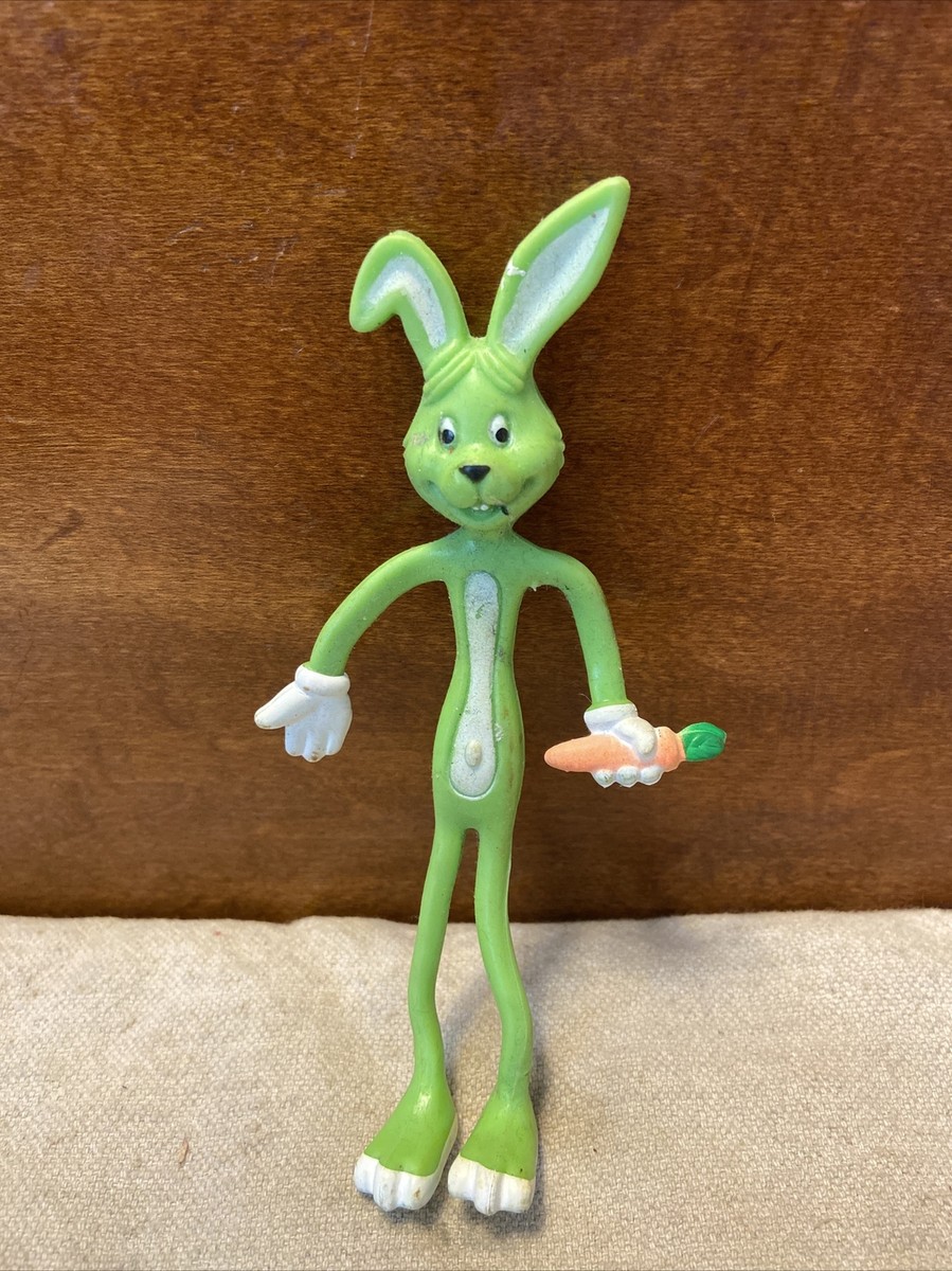 Vintage 5” Bendable Bendy Wire Green Toy Rubber Rabbit W/Carrot | eBay
