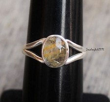 Golden Rutilated Quartz Gemstone 925 Sterling Silver Handmade Ring All Size