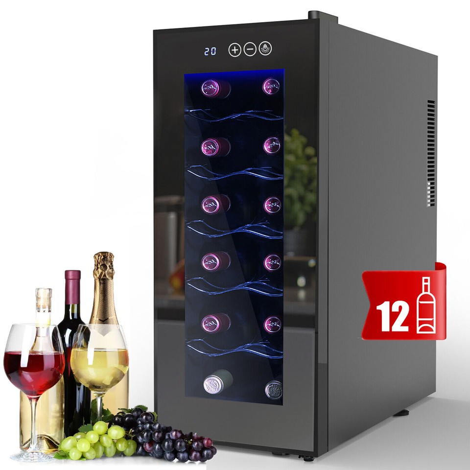 33L 12 Bottles Wine Fridge Bar Cooler Stainless Steel Beer Fridge Glass