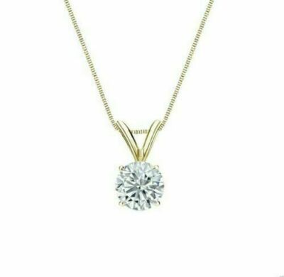 14K Yellow Gold 1CT 18''  Round Cut C&C Moissanite Solitaire Pendant Necklace