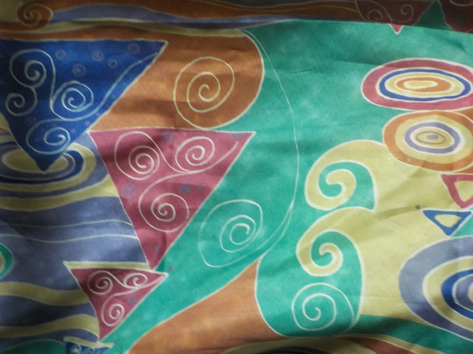 6 Yards 64 In Fabric Kravet Contract Swirl Abstract Multi Color Orange Blue Gold - Image 2 of 4