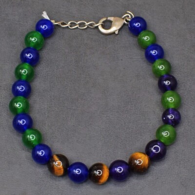 87,00 kt Onyx, Amethyst & Tigerauge runde Form Perlen Armband AK 24 E500