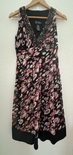 *S.L. FASHIONS Womens Black Geometric Beaded V-Neck Empire Waist Dress Sz 6 Y2K