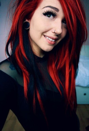 Damen Perücke lang rot schwarz gerade Synthetik Hitzebeständig Wig mit Pony Neu - Bild 3 von 11
