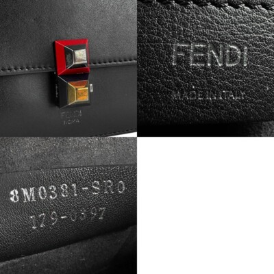 フェンディ レザー カン I ミニ ショルダーバッグ 8M0381 Fendi Black Scalloped Leather Mini I Kan Chain Shoulder Bag