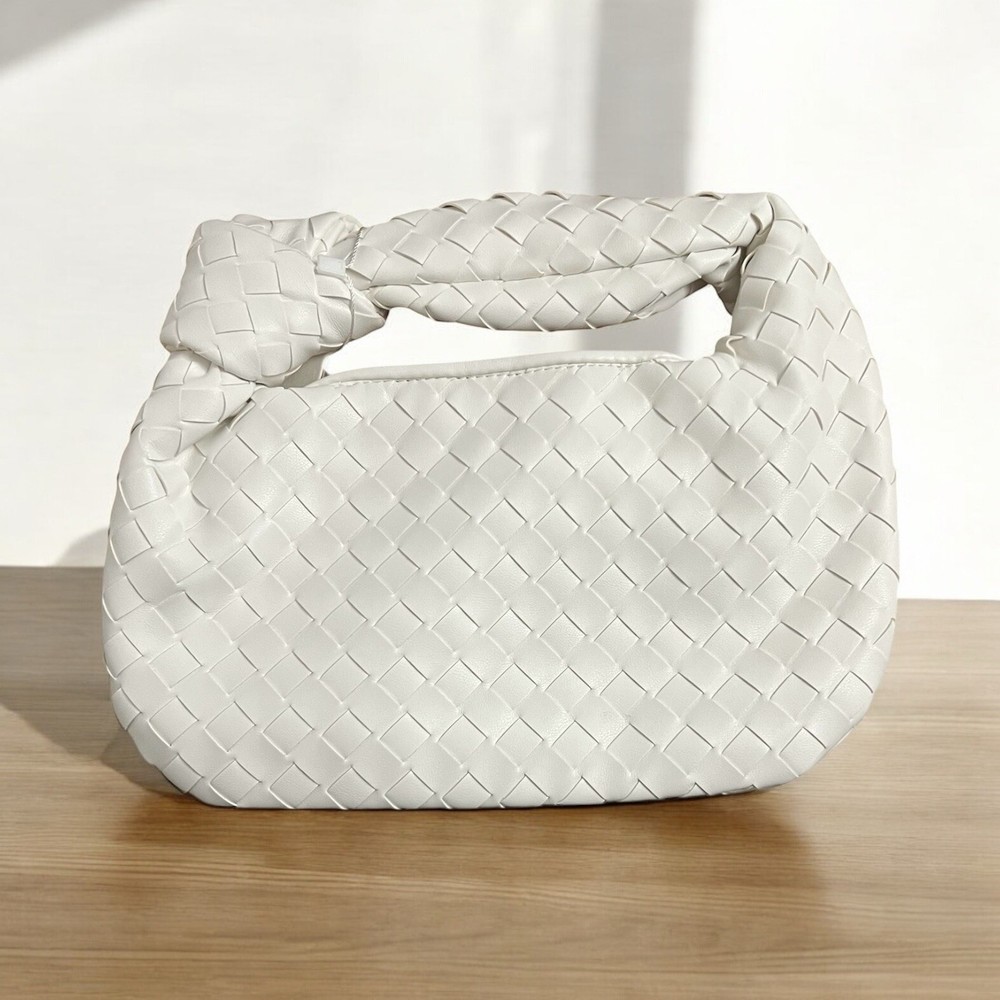 Small Mini Bag Clutch Knot Purse Mini Faux Leather White Women Purse