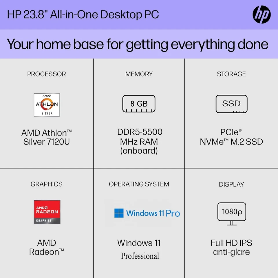 HP 24" All-In-One FHD Computer 7120U 8GB RAM&Up to 2TB SSD Win11 Pro+OFFICE - Image 2 of 4