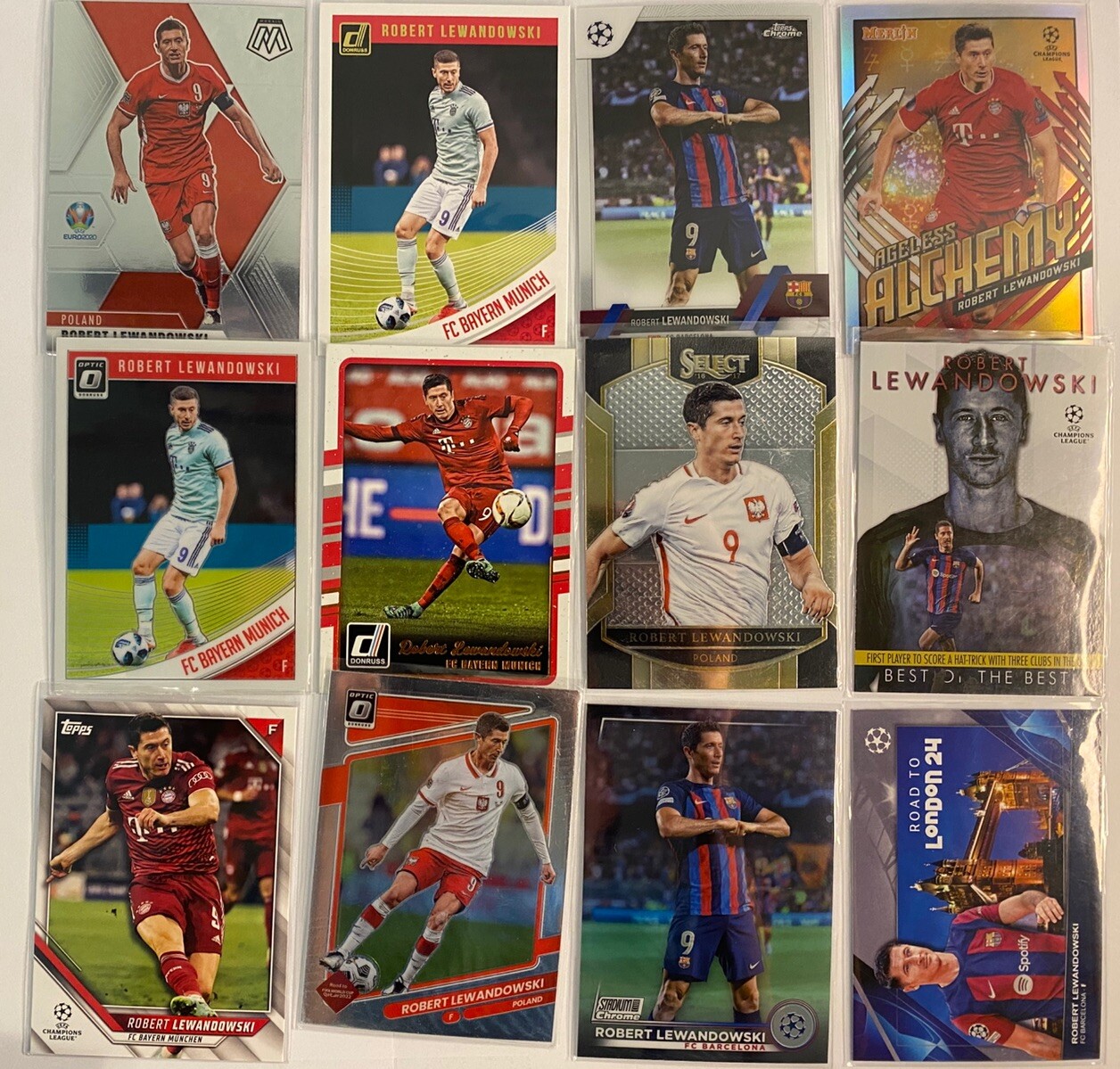 Robert Lewandowski 12-Card Topps Chrome Donruss Optic Stadium Club Mosaic Lot