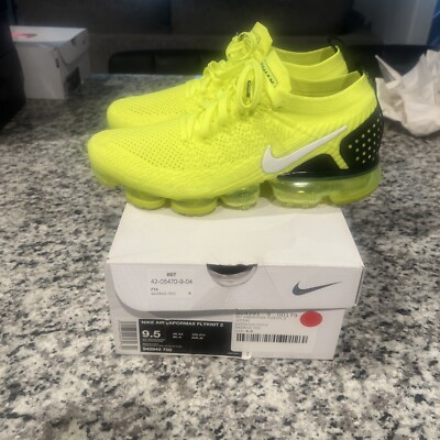 Nike Air Vapormax Flyknit 2 Neon Volt Green Yellow Black Men Size 9.5