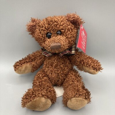Russ Berrie Soft Brown Teddy Bear Plaid Ribbon 9'' NWT