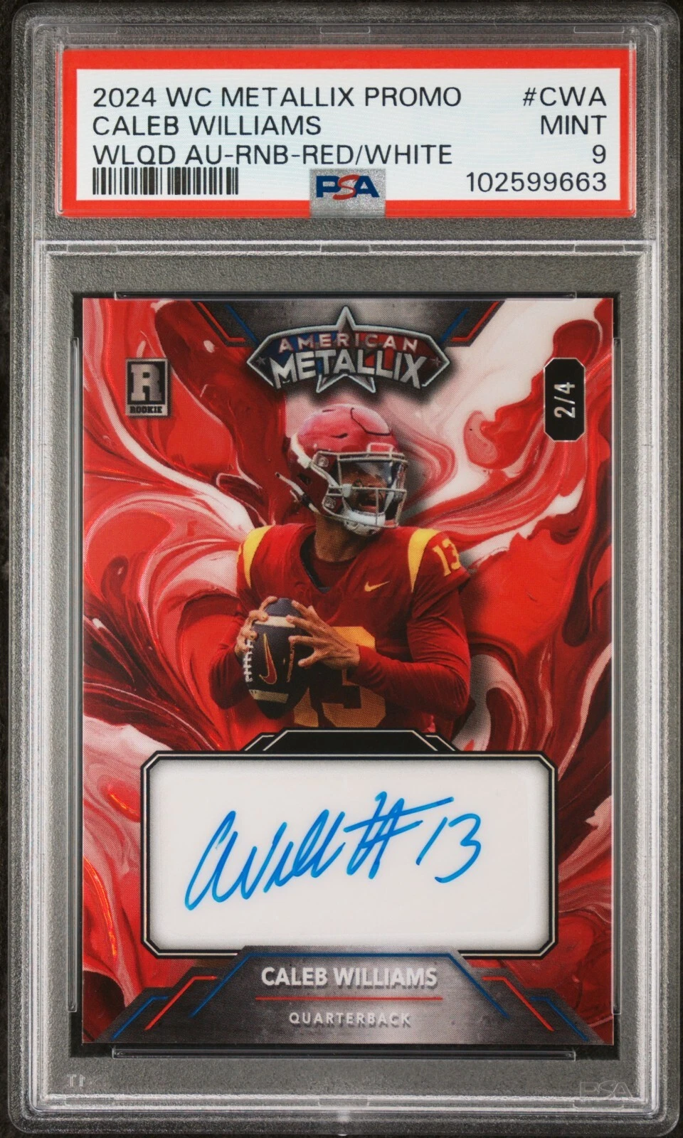 Caleb Williams Wild Card American Metallix Promo Pro-Look Wildliquid Autographs #CWA Rainbow Foil-Red/White