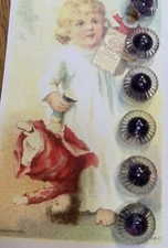 Set of 6 Vintage 1/2" Purple  Painted Eye  Crystal Glass Buttons~1920's~NOS