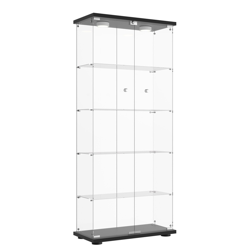 5 Shelves Display Cabinet, Tempered Glass Curio Showcase with LED Light & Lock