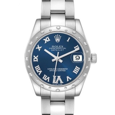 Rolex Datejust Midsize Steel Blue Diamond Dial Ladies Watch 178344 Box Card