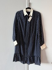 Tory Burch Blue/White Polka Dot Shirt Dress Scallop Collar Long Sleeve 8