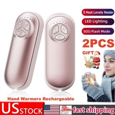 2x Portable Rechargeable Hand Warmers 5 Heating LED/SOS/Strobe In/Outdoor Skiing