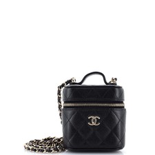 Chanel Handle with Care Vanity Case with Chain Quilted Caviar