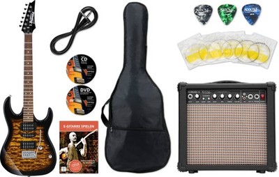 Ibanez GRX70QA-SB Sunburst E-Gitarre Start Set Verstärker Tasche Schule Plektren