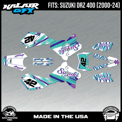 Graphics kit for Suzuki DRZ400 SM, S and E (2000-2024) Whiplash Series - Teal
