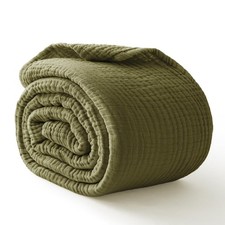 100 Cotton Muslin Throw Blanket Cooling Summer Olive Green 50x70 Inch