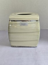 Ceramic Tissue Box Cover Sage Green and Silver Nicole Miller New York