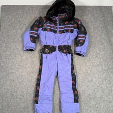 Obermeyer I-Grow Girls Purple Floral One-Piece Winter Ski Snowsuit Youth Size 8